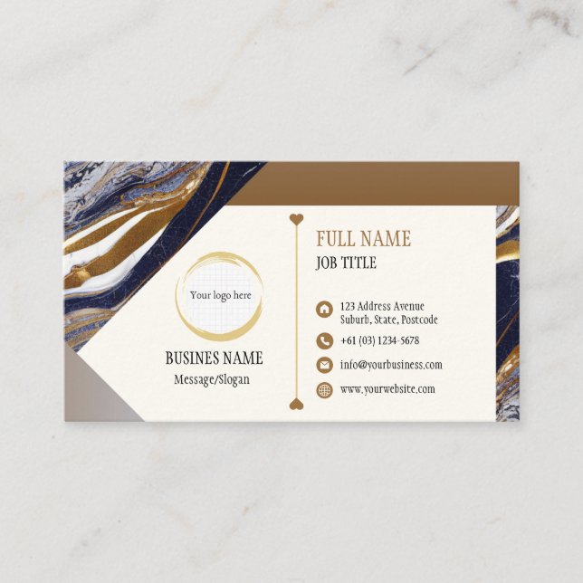 Tarjeta De Visita Black Brown Gold Marble Design Business Card (Anverso)