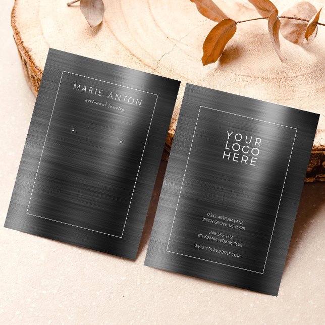 Tarjeta De Visita Black Brushed Metal Framed Earring Display Card (Subido por el creador)