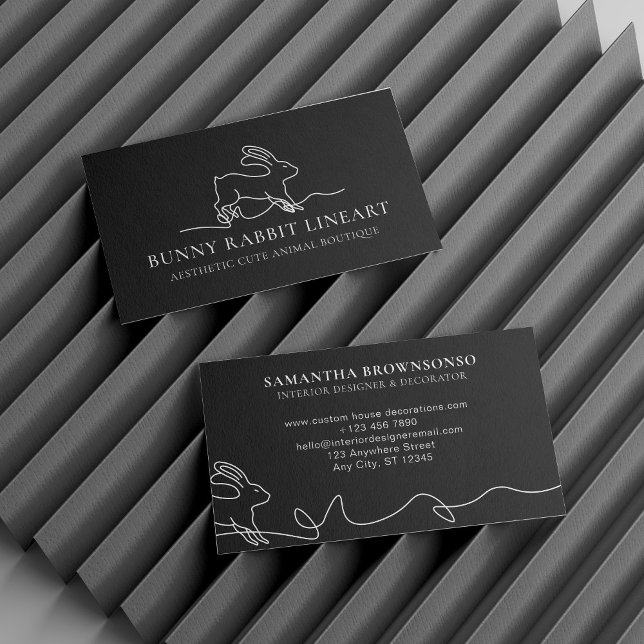 Tarjeta De Visita Black Bunny Rabbit Line Art Baby Animal (Black Bunny Rabbit Line Art Baby Animal Business Card)