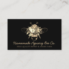 Tarjeta De Visita Black Classy Heart Gold Floral Apiary Apiary Bee
