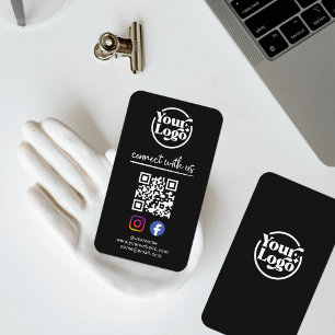 Tarjeta De Visita Black Connect With Us QR Code Logo Social Media