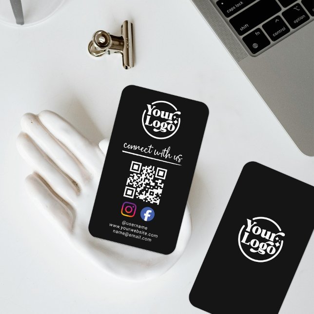 Tarjeta De Visita Black Connect With Us QR Code Logo Social Media (Subido por el creador)