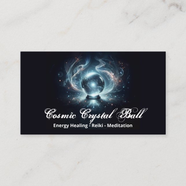 Tarjeta De Visita Black Crystal ball Energy Reiki Meditación (Anverso)