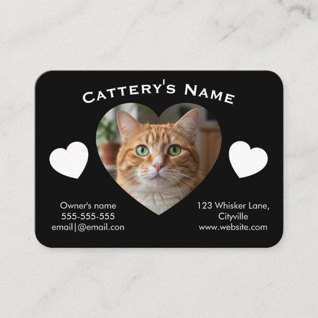 Tarjeta De Visita Black Customizable Cattery Business Card  (Anverso)