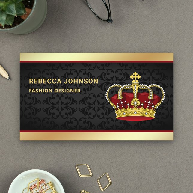 Tarjeta De Visita Black Damask Faux Relieve metalizado dorado Red Cr (Subido por el creador)