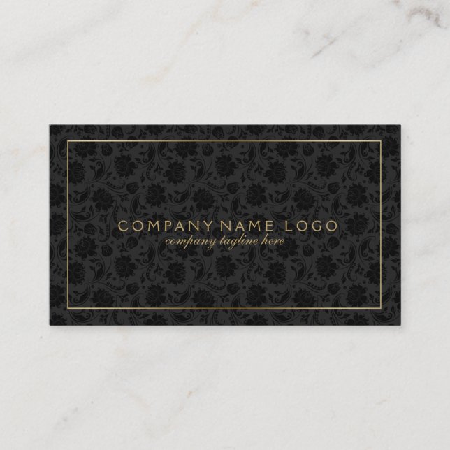 Tarjeta De Visita Black Damask Gold Accents (Anverso)
