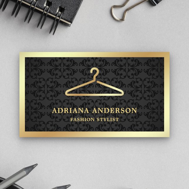 Tarjeta De Visita Black Damask Gold Clothes Hanger Fashilist (Subido por el creador)