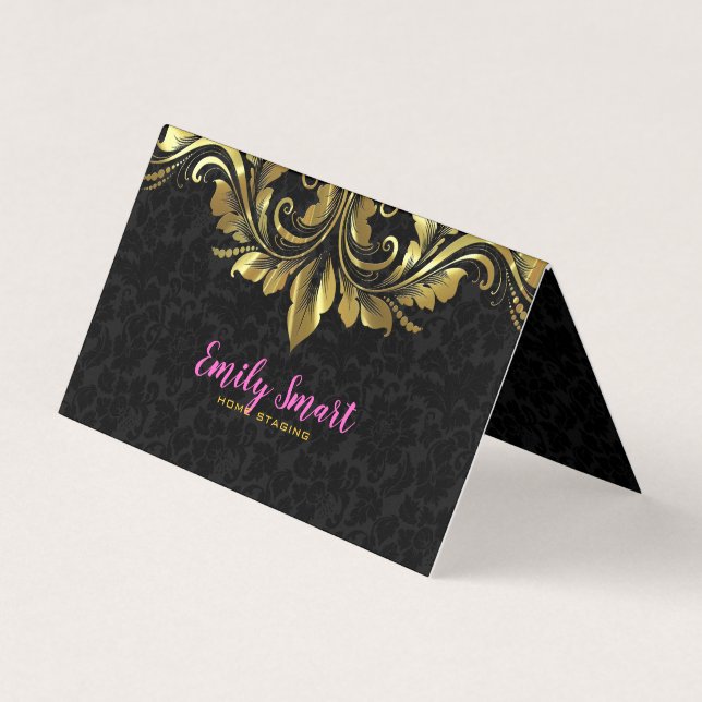 Tarjeta De Visita Black Damask Gold Lace (Anverso)