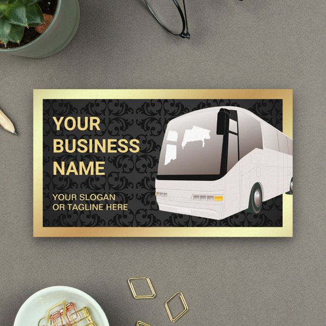 Tarjeta De Visita Black Damask Sightsight Tour Bus Travel Agent (Subido por el creador)