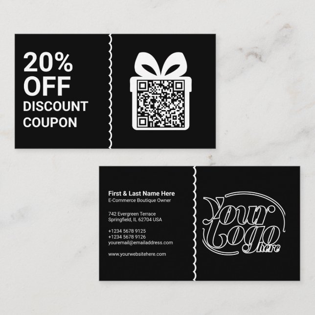 Tarjeta De Visita Black Discount Coupon QR Code Marketing (Anverso / Reverso)