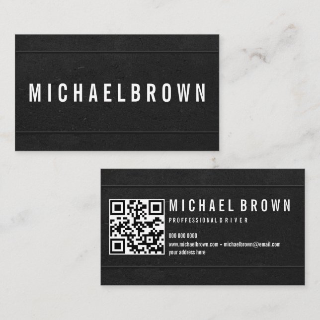 Tarjeta De Visita Black Driver Bold Modern QR  (Anverso / Reverso)