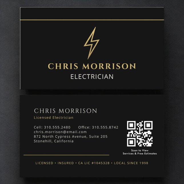 Tarjeta De Visita Black Electrician Professional QR Code (Subido por el creador)