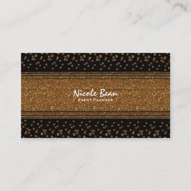 Tarjeta De Visita Black Faux Cards Business Purpurina Gold (Anverso)
