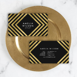 Tarjeta De Visita Black Faux Gold Elegant Social Media