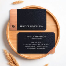 Black Faux Leather y Brushed Copper Business Card