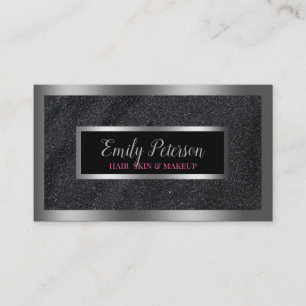 Tarjeta De Visita Black Faux Purpurina Silver Accents