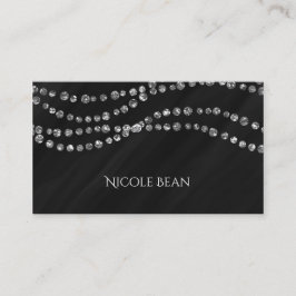 Tarjeta De Visita Black & Faux Silver Bling Modern Glamour