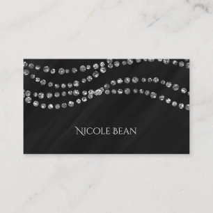Tarjeta De Visita Black & Faux Silver Bling Modern Glamour