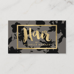 Tarjeta De Visita Black Floral Gold Textura Cabello Gris estilista