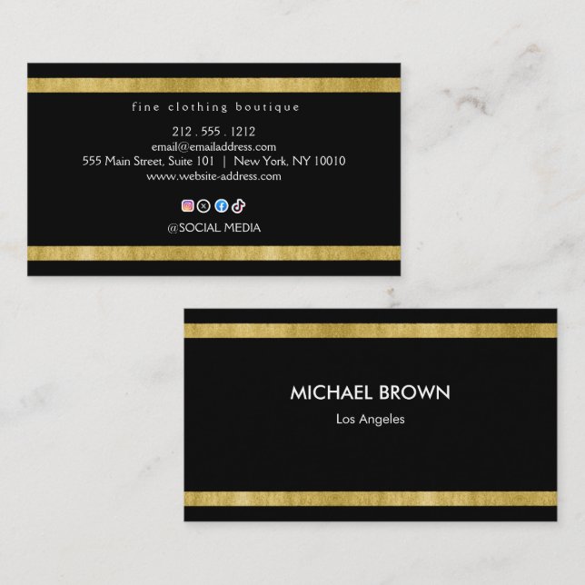 Tarjeta De Visita Black Gold Boutique Business Card Minimal Elegant (Anverso / Reverso)
