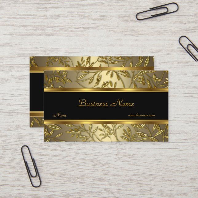 Tarjeta De Visita Black Gold Bronze Floral Elegant Business Card (Anverso/Reverso In Situ)