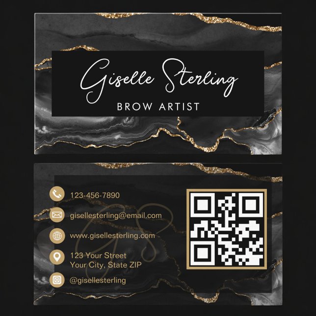 Tarjeta De Visita Black Gold Brow Artist QR Code  (Subido por el creador)