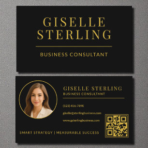 Tarjeta De Visita Black Gold Consultor de negocios Foto Código QR