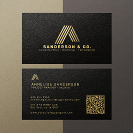 Tarjeta De Visita Black gold custom logo QR building construction