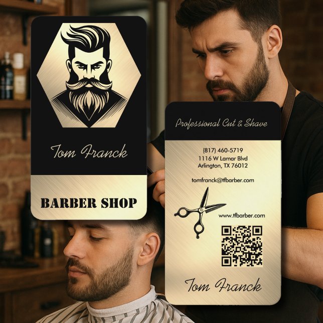 Tarjeta De Visita Black&Gold de Barber Shop profesional (Subido por el creador)
