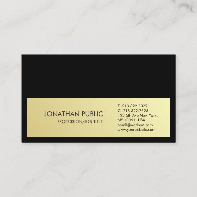 Tarjeta De Visita Black Gold Elegant Artistic Plain Professional (Anverso)