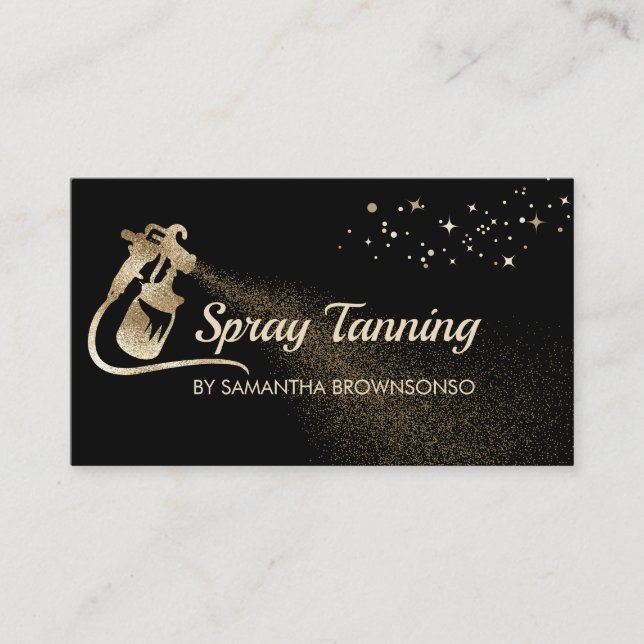 Tarjeta De Visita Black Gold Elegant Calligraphy Tan Spray (Anverso)