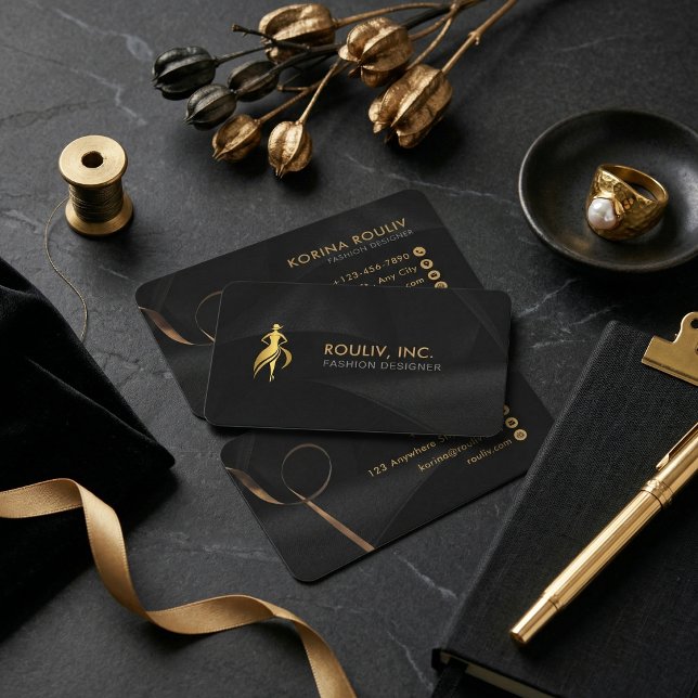 Tarjeta De Visita Black Gold Elegant Fashion Designer Boutique  (Black Gold Elegant Fashion Designer Boutique Business Name Card
)