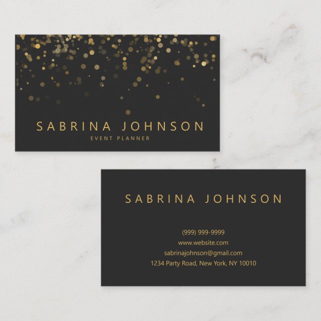 Tarjeta De Visita Black Gold Elegant Party Planner Business Card (Anverso / Reverso)