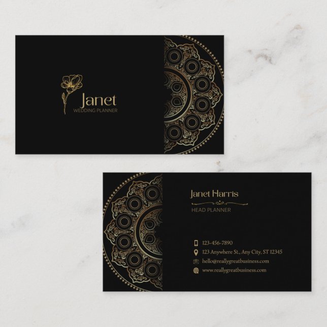 Tarjeta De Visita Black Gold Elegant Stylish Business Card (Anverso / Reverso)