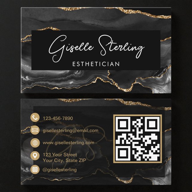 Tarjeta De Visita Black Gold Esthetician QR Code  (Subido por el creador)