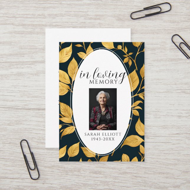 Tarjeta De Visita Black & Gold Funeral Memorial Prayer Photo Card (Anverso/Reverso In Situ)