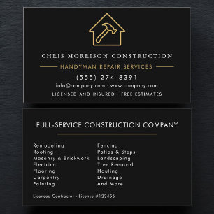 Tarjeta De Visita Black Gold Handyman Construction 
