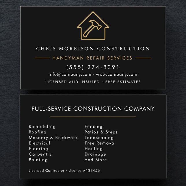 Tarjeta De Visita Black Gold Handyman Construction  (Subido por el creador)