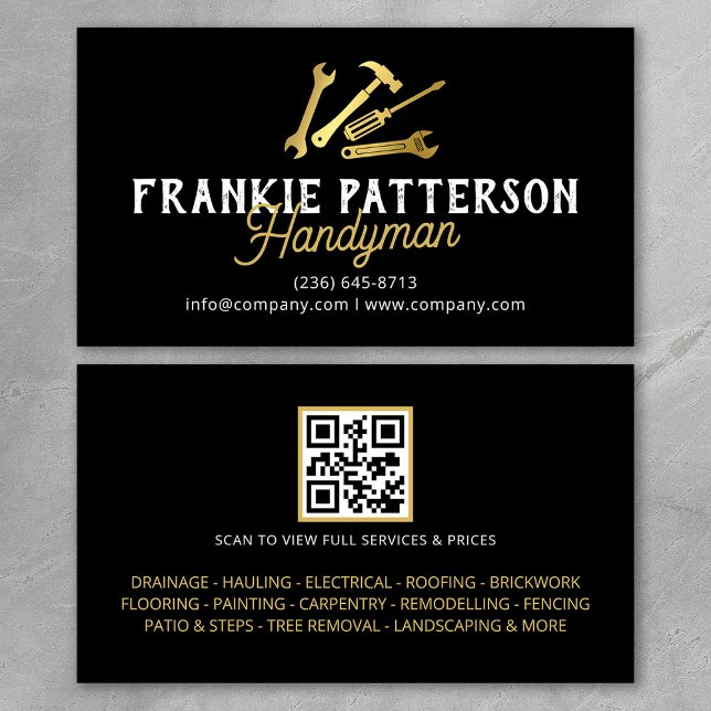 Tarjeta De Visita Black Gold Handyman Repair & Maintenance QR Code (Subido por el creador)