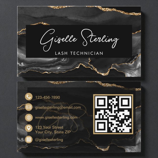 Tarjeta De Visita Black Gold Lash Technician QR Code  (Subido por el creador)