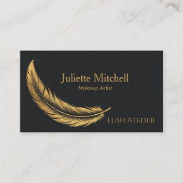 Tarjeta De Visita Black & Gold Luxury Feather Makeup Artist