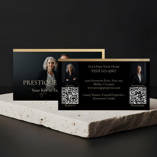 Tarjeta De Visita Black Gold Luxury Real Estate Agent Photo Luxe (Prestige Luxury Realtor Law Firm Gold & Black Luxe Business Card)