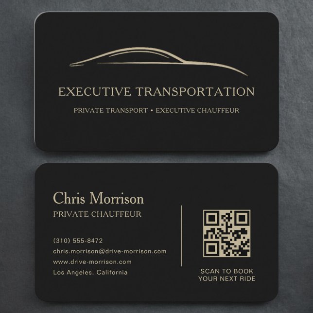 Tarjeta De Visita Black Gold Luxury Transport QR Code (Subido por el creador)