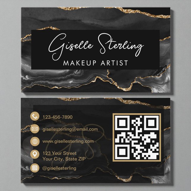 Tarjeta De Visita Black Gold Makeup Artist QR Code  (Subido por el creador)