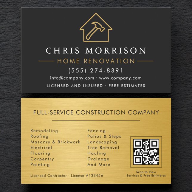 Tarjeta De Visita Black Gold Metal Home Renovation QR Code (Subido por el creador)