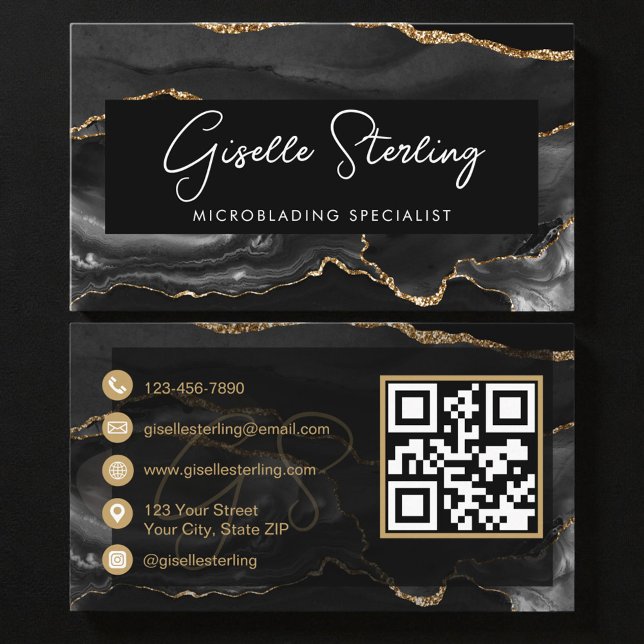 Tarjeta De Visita Black Gold Microblading QR Code  (Subido por el creador)