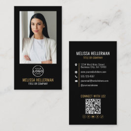 Tarjeta De Visita Black Gold Minimalist Photo QR Code Logo