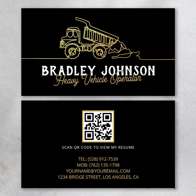 Tarjeta De Visita Black Gold Modern Heavy Vehicle Operator QR Code (Subido por el creador)