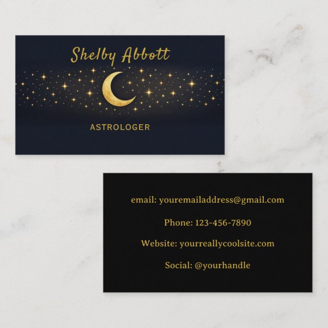 Tarjeta De Visita Black & Gold Moon and Stars Business Card (Anverso / Reverso)