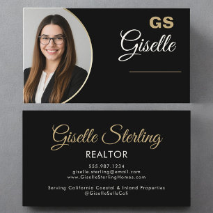 Tarjeta De Visita Black Gold Photo Monogram Luxor Realtor